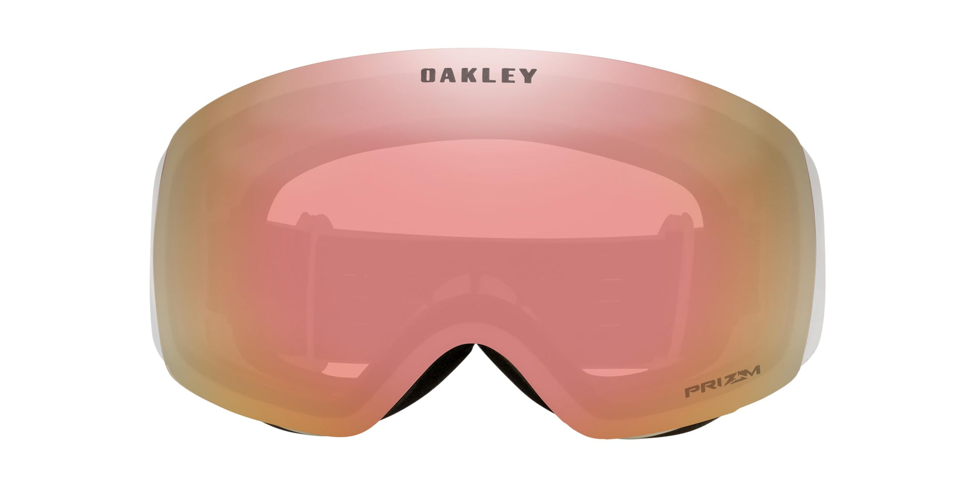 Pink-tinted snow goggles with Prizm rose-mirror lens and white frame