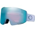 Light blue snow goggles with teal mirrored lens and O frame