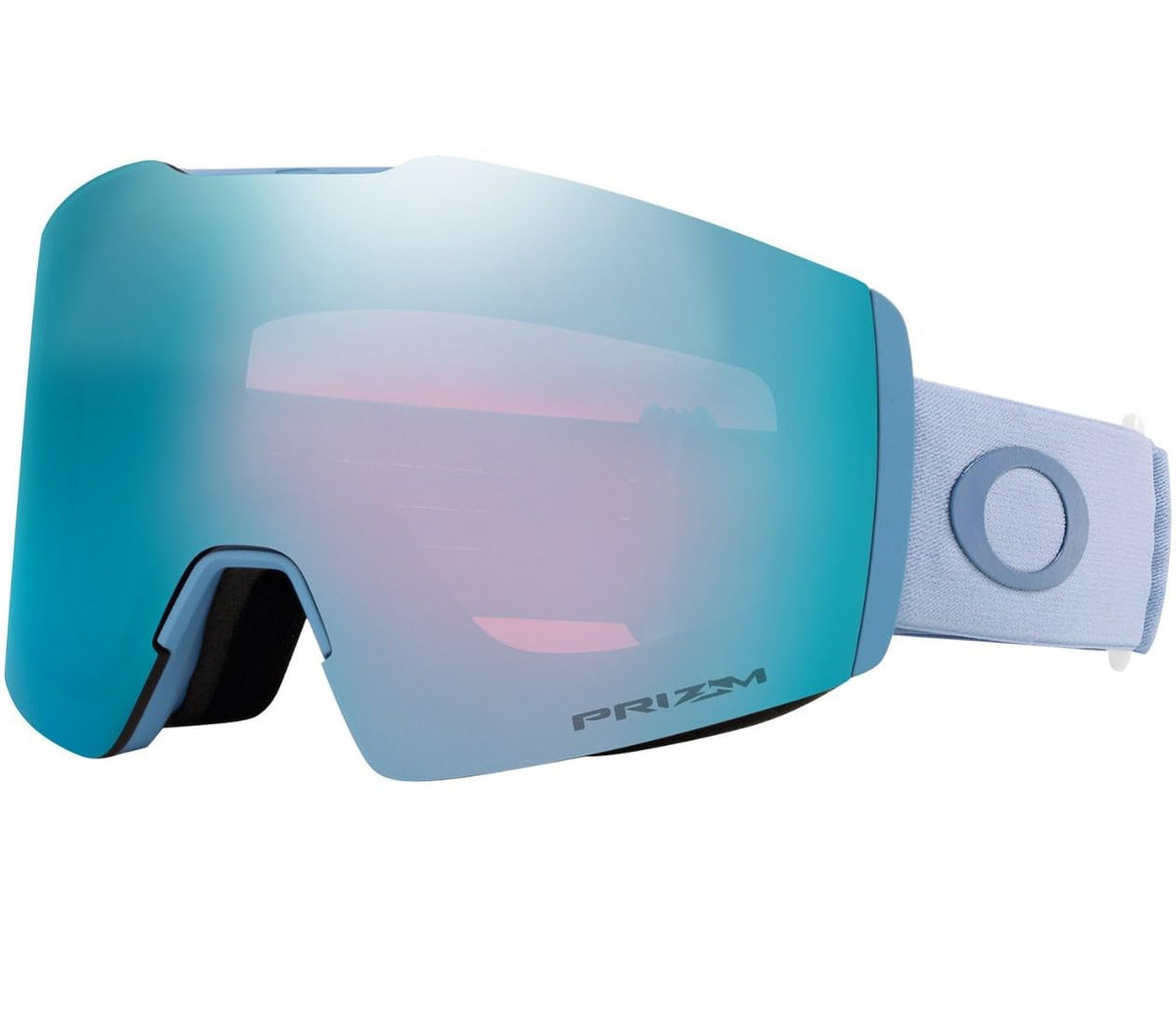 Light blue snow goggles with teal mirrored Prizm lens and O strap detail