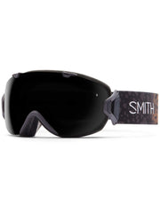 Black snow goggles with SMITH logo strap and dark mirrored lens