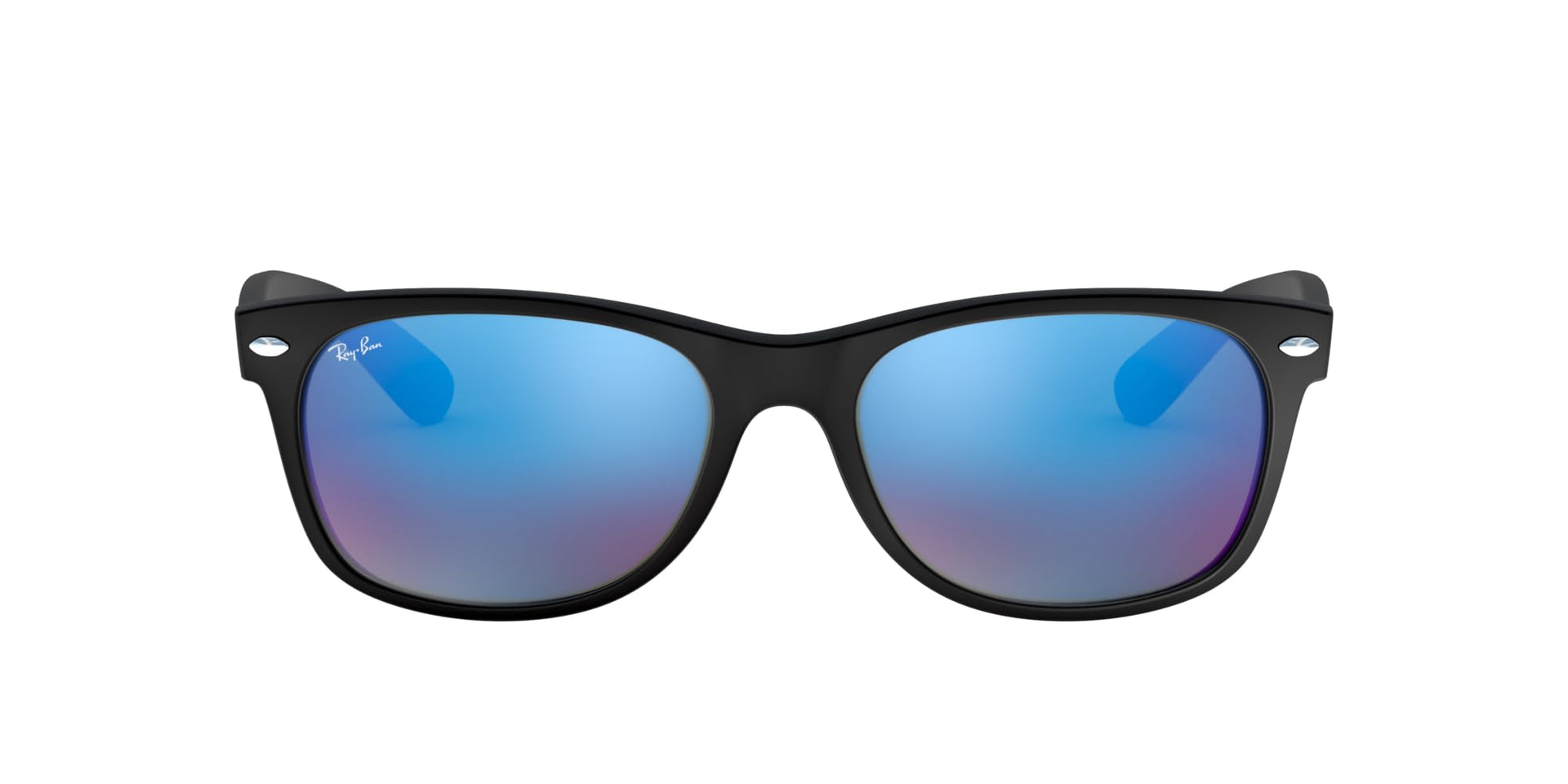 Ray-Ban New Wayfarer RB2132 Sunglasses - Rubber Black/Grey Mirrored Blue / 55 mm - 8053672266900