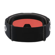 Snow goggle backside view with matte black strap and red reflective lens