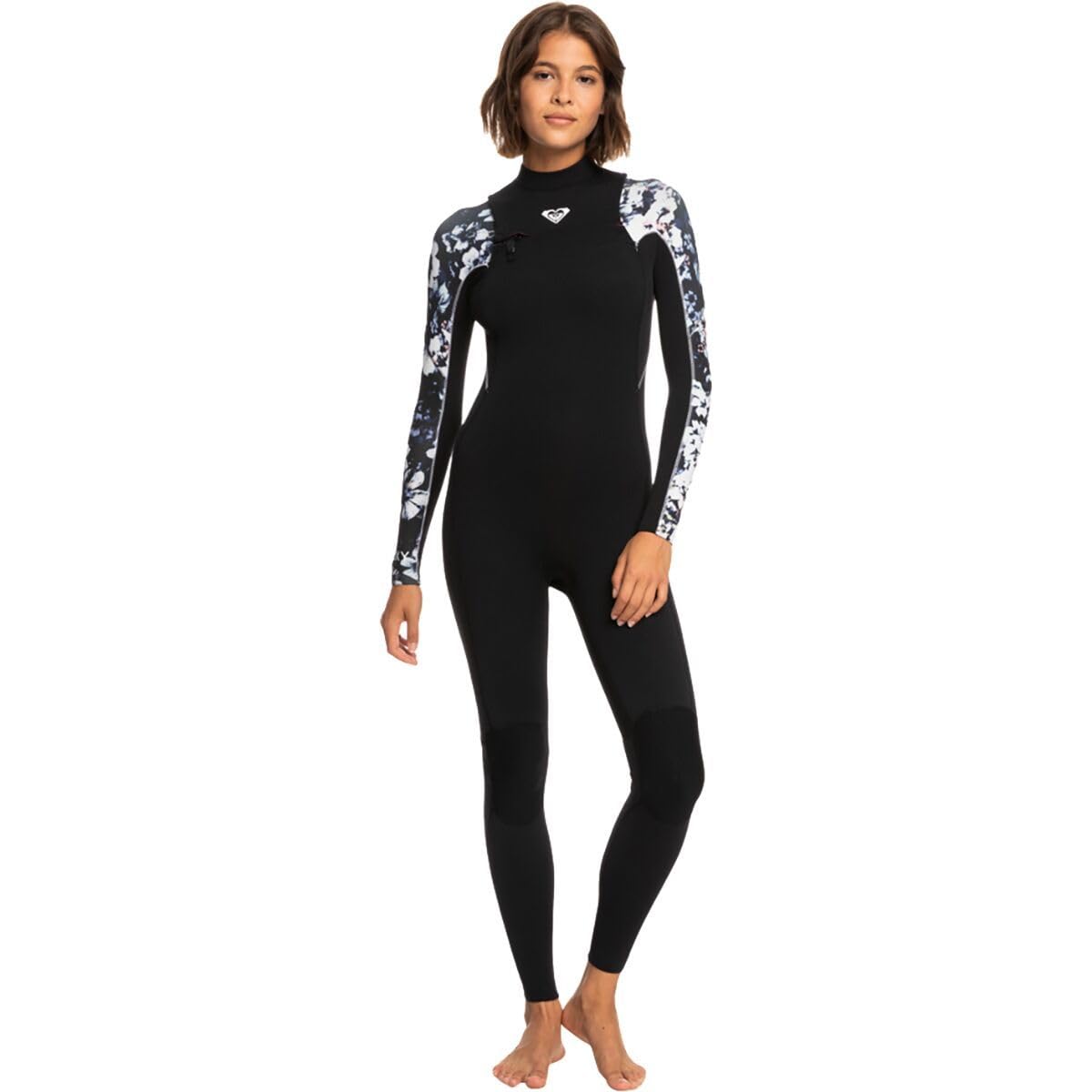 Roxy Womens 3/2mm Elite XT ST Printed Front Zip Fullsuit - True Black Black Flowers / 12