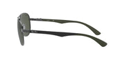 Aviator sunglasses side view with green lenses and carbon-fiber dark arms