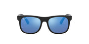 Ray-Ban Justin RJ9069S sunglasses, black frame with blue reflective lenses