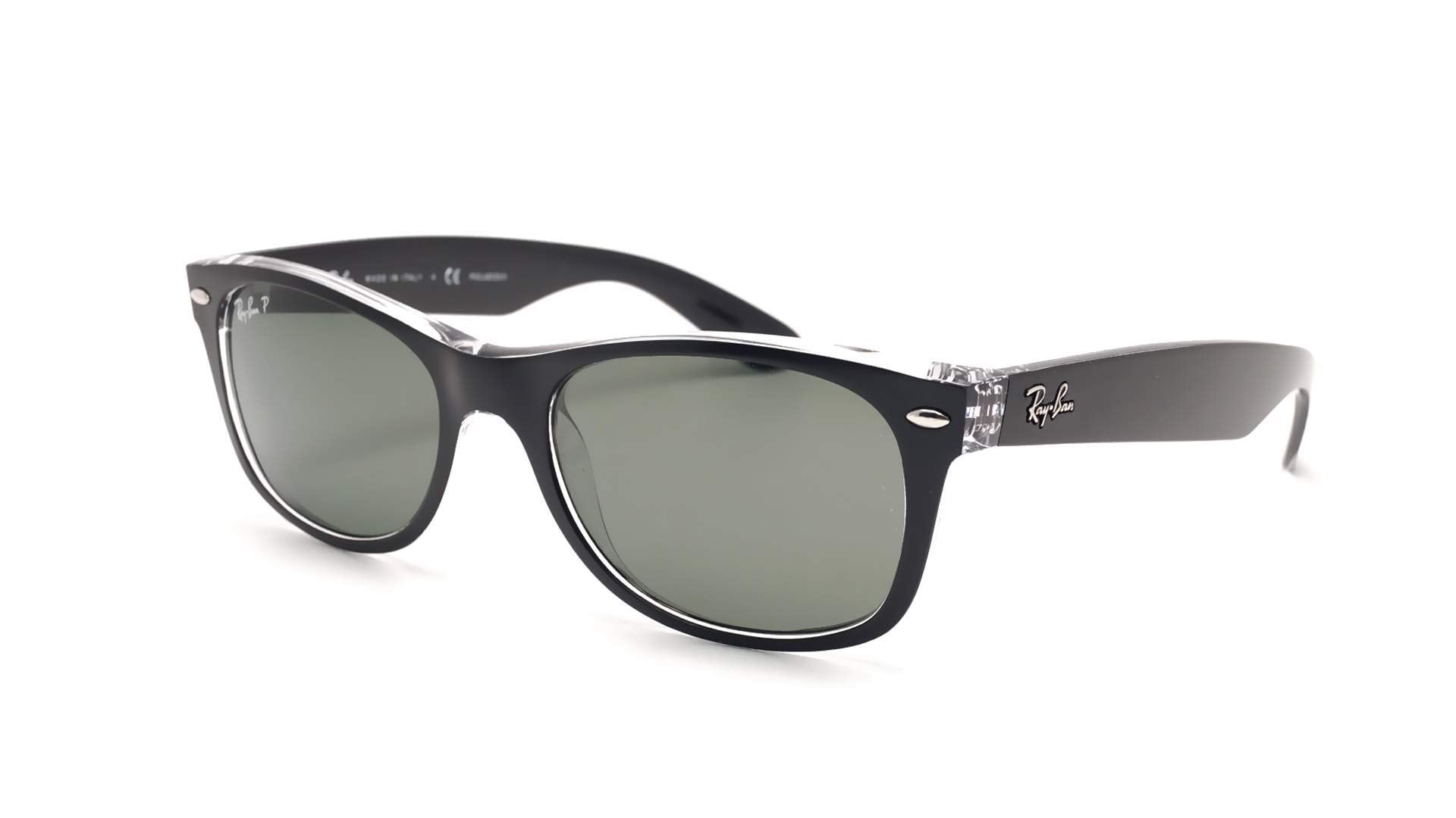 Ray-Ban New Wayfarer RB2132 Sunglasses - Black on Transparent Frame/Green Lens 6052 / Medium - Variant 2 - 8053672153736