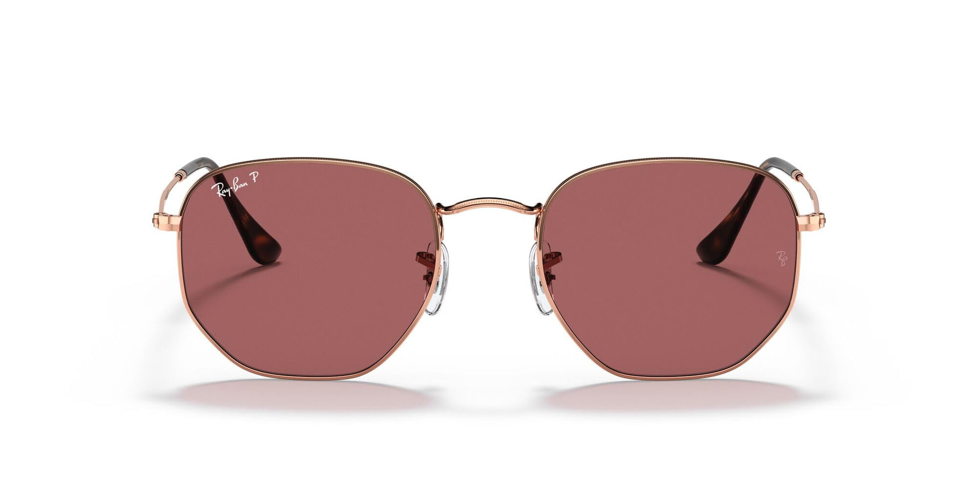 Ray-Ban Hexagonal Flat RB3548N Sunglasses - Rose Gold/Polarized Purple / 51 mm - 8056597559652