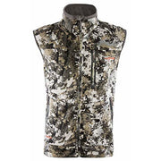 Men's camouflage hunting fleece vest with full-zip front and stand collar