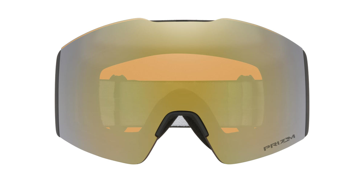 Black snow goggles with gold mirrored Prizm lens