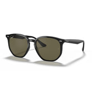 Black hexagonal-frame sunglasses with dark green lenses