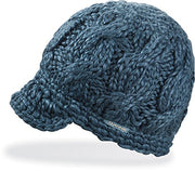 Women’s knit beanie, dark blue chunky ribbed texture with small front logo patch