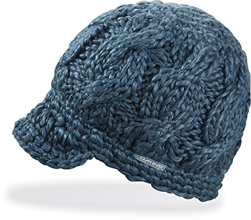 Women’s knit beanie, dark blue chunky ribbed texture with small front logo patch