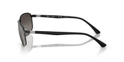 Black sunglasses with dark grey lenses and metal-look hinge details