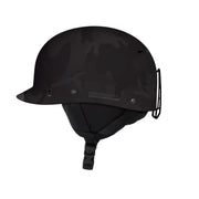 Black camo sport snow helmet with chin strap and side ventilation