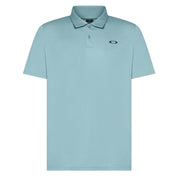 Men's recycled polo shirt in light teal blue with button placket and small Oakley logo