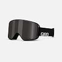 Giro snow goggles side view, black frame, dark lens, and adjustable strap