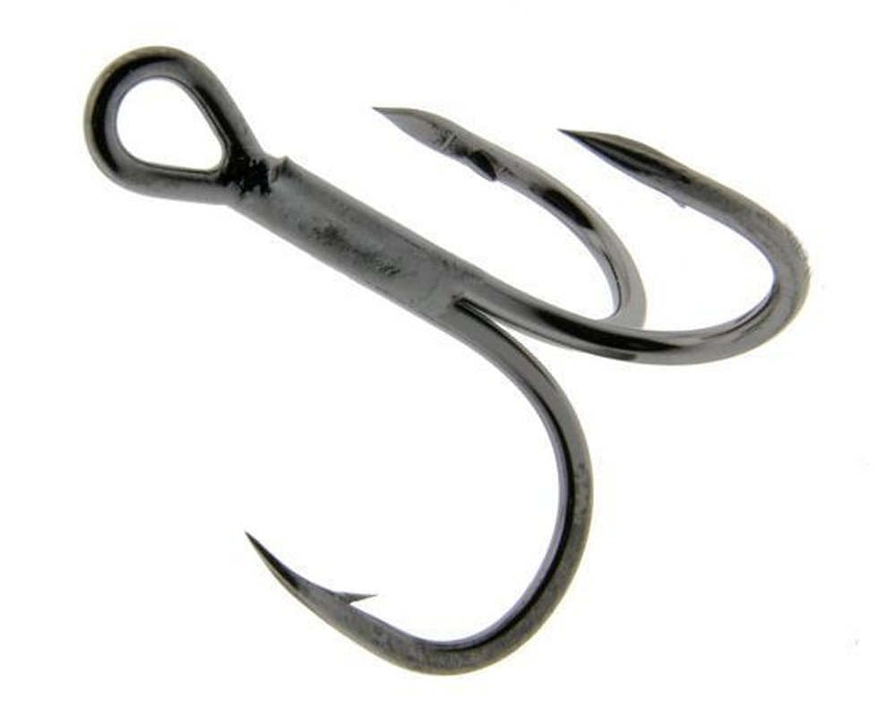 Owner Stinger Treble 2X treble fishing hook, black finish, barbed triple point