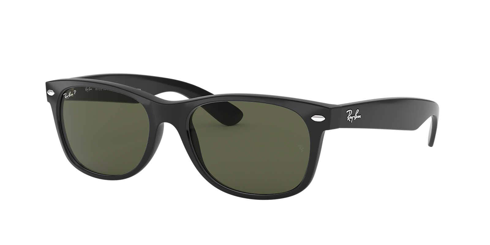 Ray-Ban New Wayfarer Low Bridge Fit RB2132F Sunglasses - Black/Polarized Green / 58 mm - 8053672580846