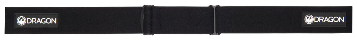 Snow goggle strap in black with DRAGON logos, adjustable center band