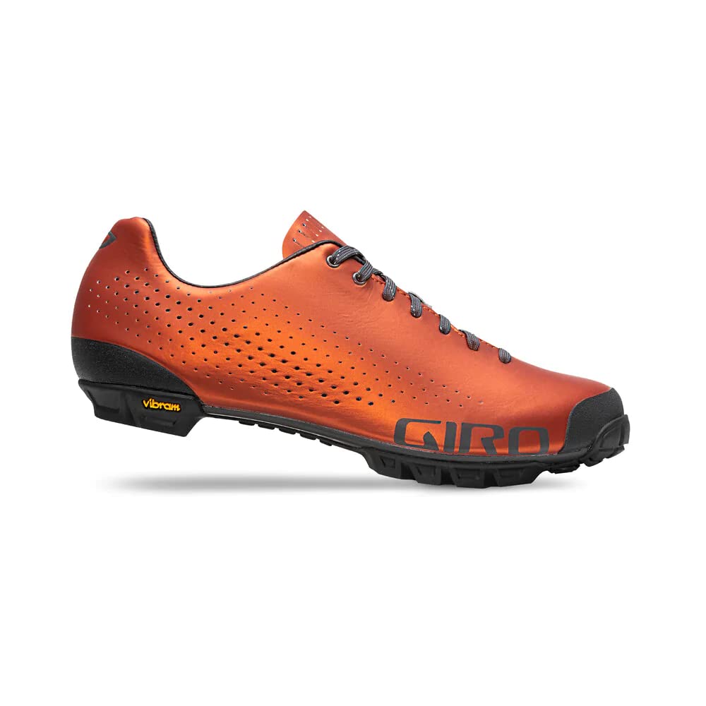 Giro gravel cycling shoes, red-orange perforated upper, lace-up, Vibram rubber sole