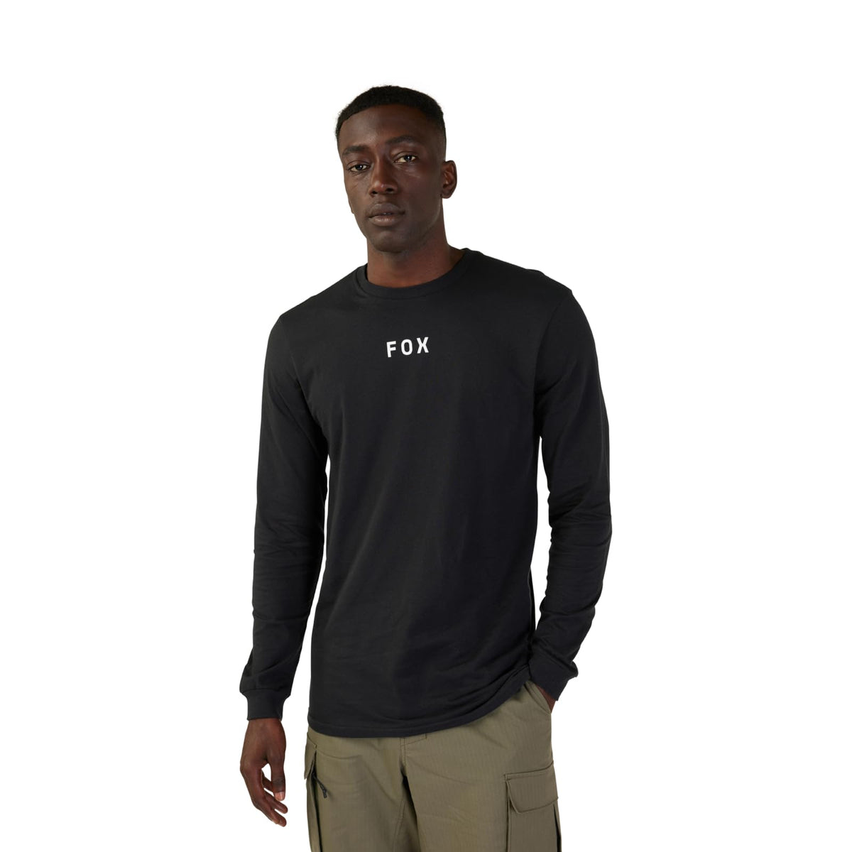 Men's Fox Racing long-sleeve prem tee, black crew neck, FOX chest logo