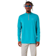 Oakley men's quarter-zip sweatshirt, turquoise, front view on model