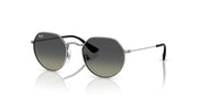 Ray-Ban Junior Jack RJ9565S sunglasses in silver metal with dark round lenses, side view