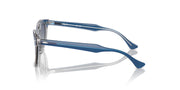 Ray-Ban RJ9098S sunglasses side profile, blue arms and gradient lenses on clear frame