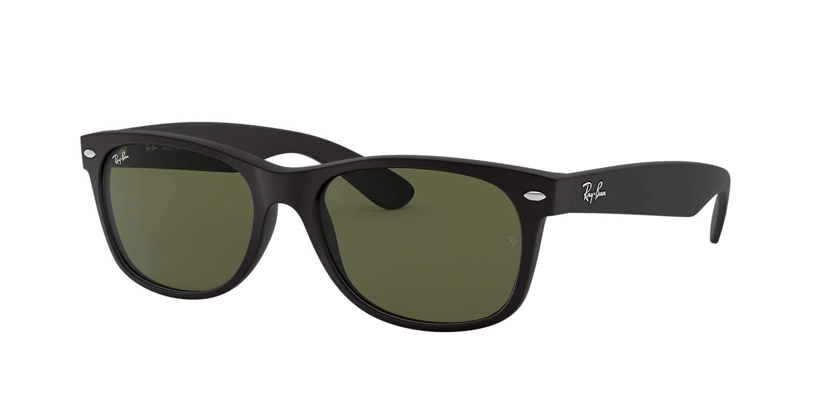 Ray-Ban New Wayfarer Low Bridge Fit RB2132F Sunglasses - Rubber Black/G-15 Green / 55 mm - 8053672060553