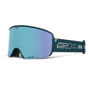 Giro Ella snow goggles with teal frame, black strap, and blue-tinted mirrored lens