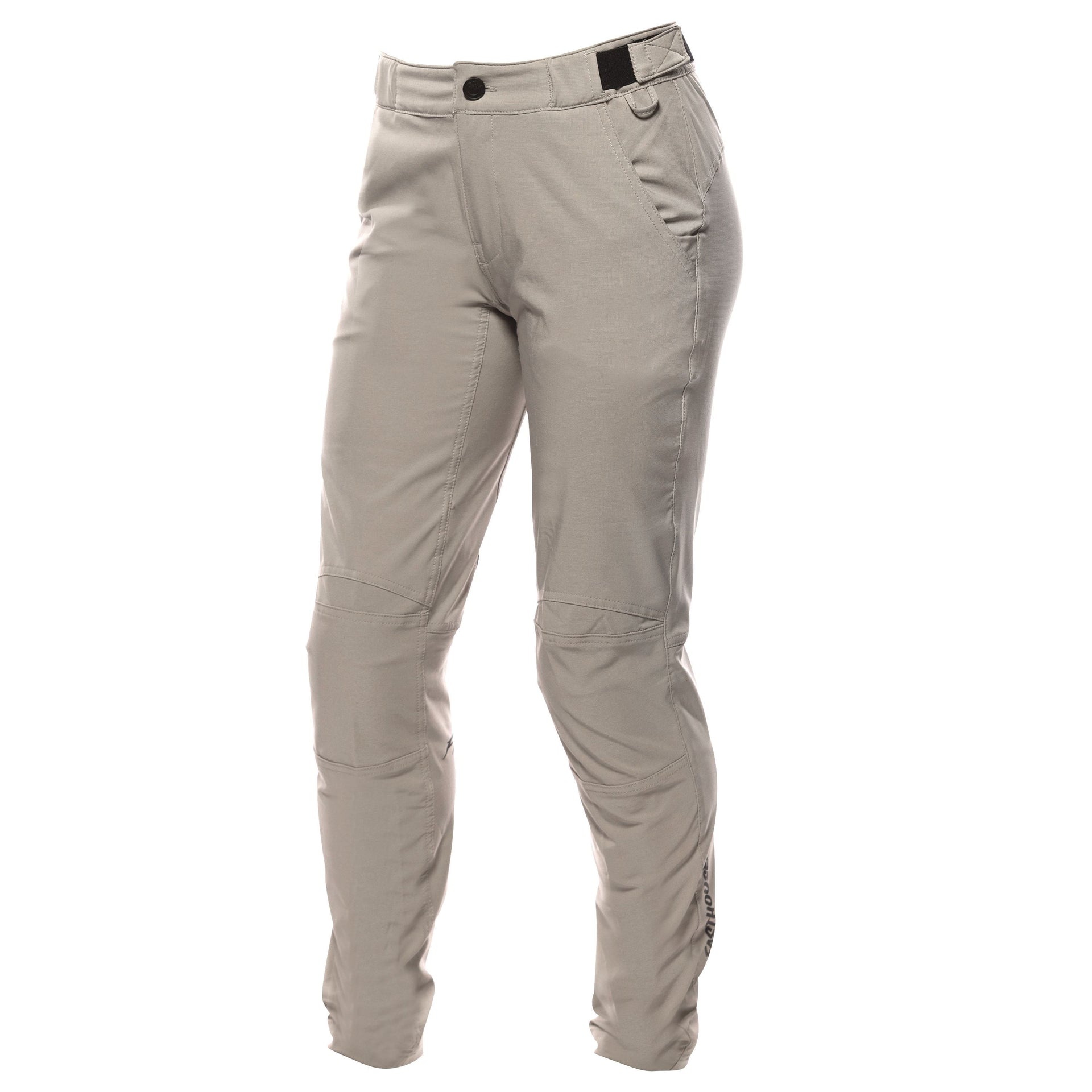 Women’s shredder riding pants, ash gray, tapered fit with knee panels