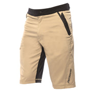 Cream riding shorts with black waistband and diagonal side panel