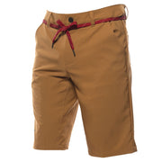 Camel Fasthouse kicker shorts with button waist and multi-color drawstring tie front