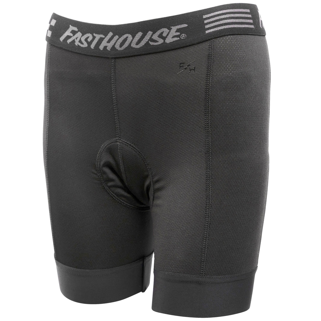 Black Fasthouse trail liner shorts with contoured chamois and logo waistband