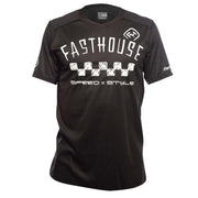 Black short-sleeve cycling jersey with large white logo graphic on front