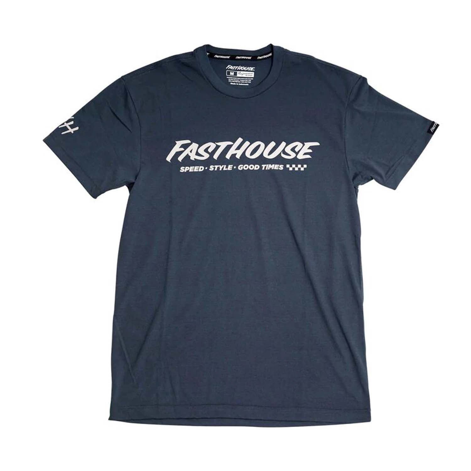 Fasthouse Prime tech T-shirt in indigo blue with front logo graphic