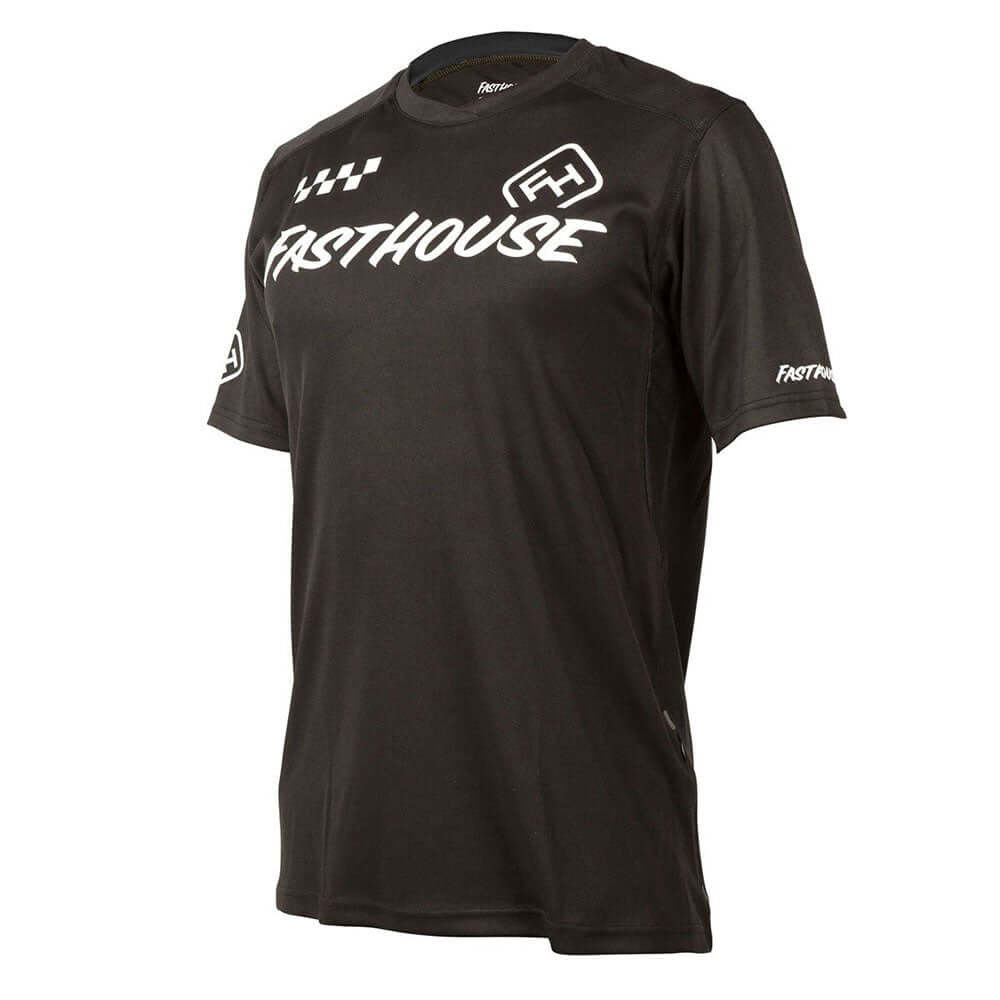 Black alloy block jersey with FastHouse logo and checkered accents, short sleeves