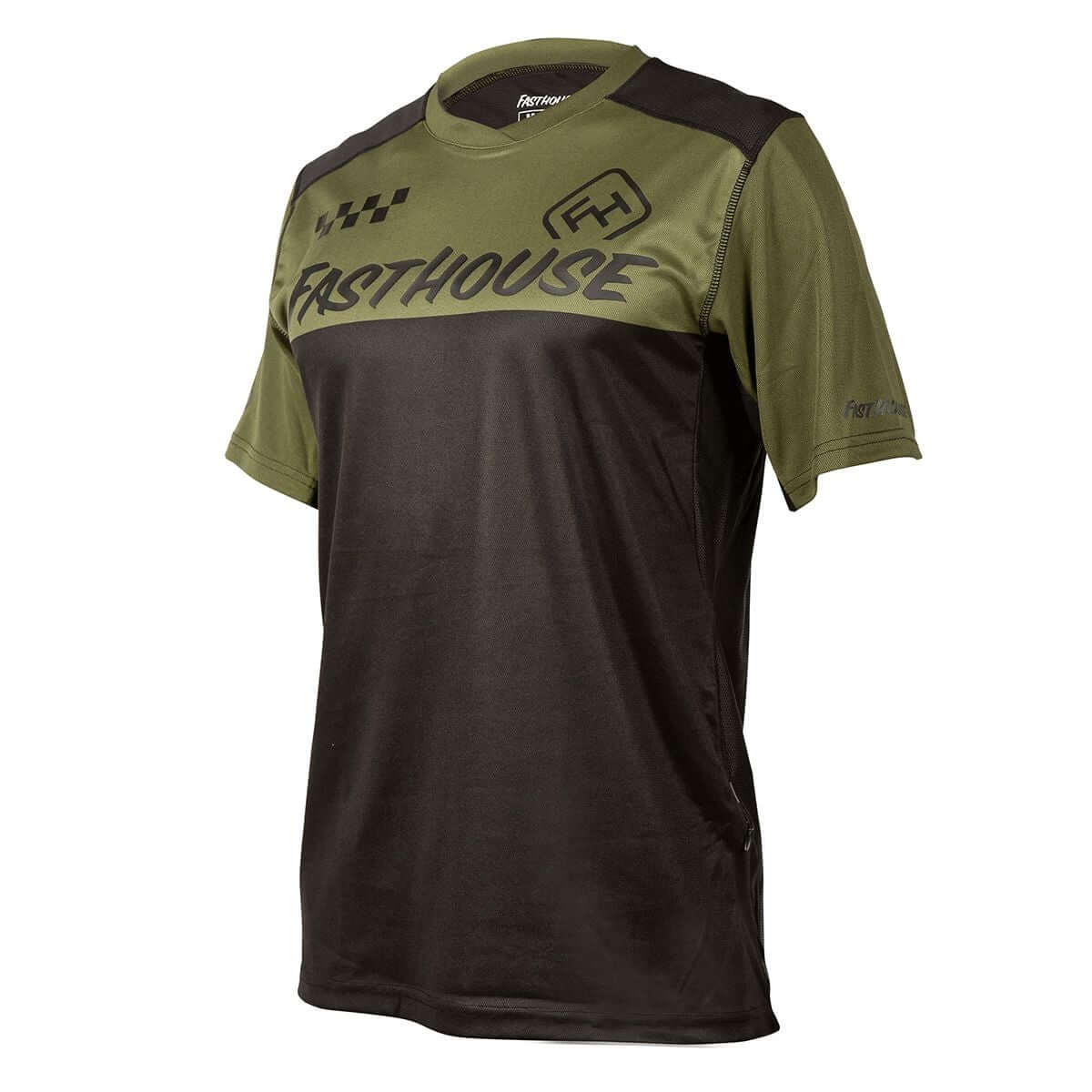 Olive and black alloy block jersey with FastHouse logo, short sleeves
