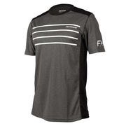Men's short-sleeve jersey in heather charcoal with white stripe graphics and black side panels.