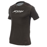 Black short-sleeve motocross jersey with white front logo and gray contrast stitching