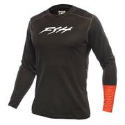 Black long-sleeve motocross jersey with white chest logo and orange cuffs