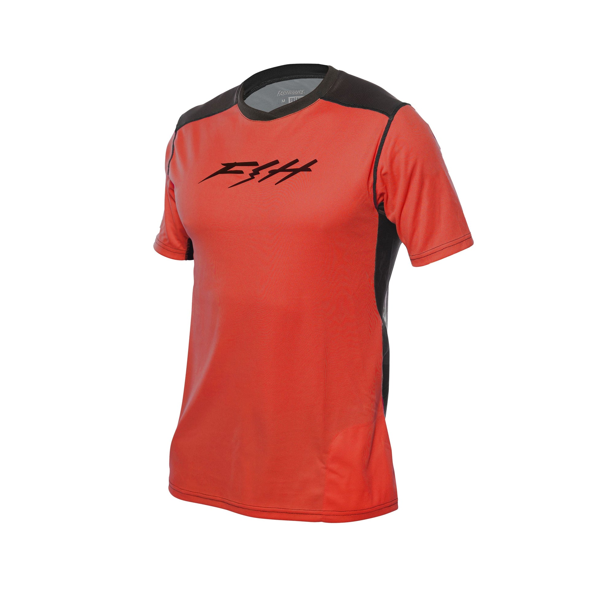 Youth short-sleeve jersey, red with black collar and white chest logo