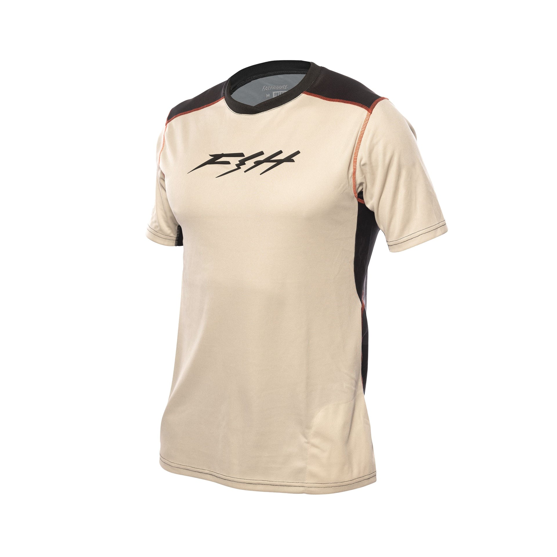 Youth short-sleeve jersey, cream with white logo on the chest and red trim accents