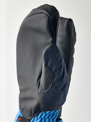 Kids grey gloves with dark blue palm patch and padded 3-finger design