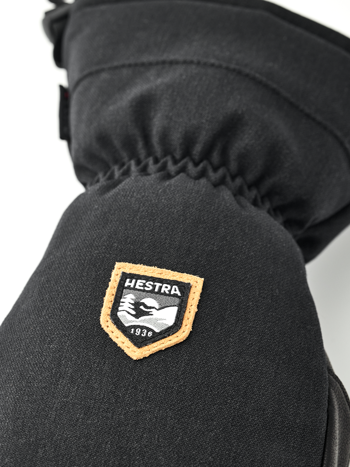 Hestra CZone Mountain mittens, black cuff with stitched Hestra logo patch