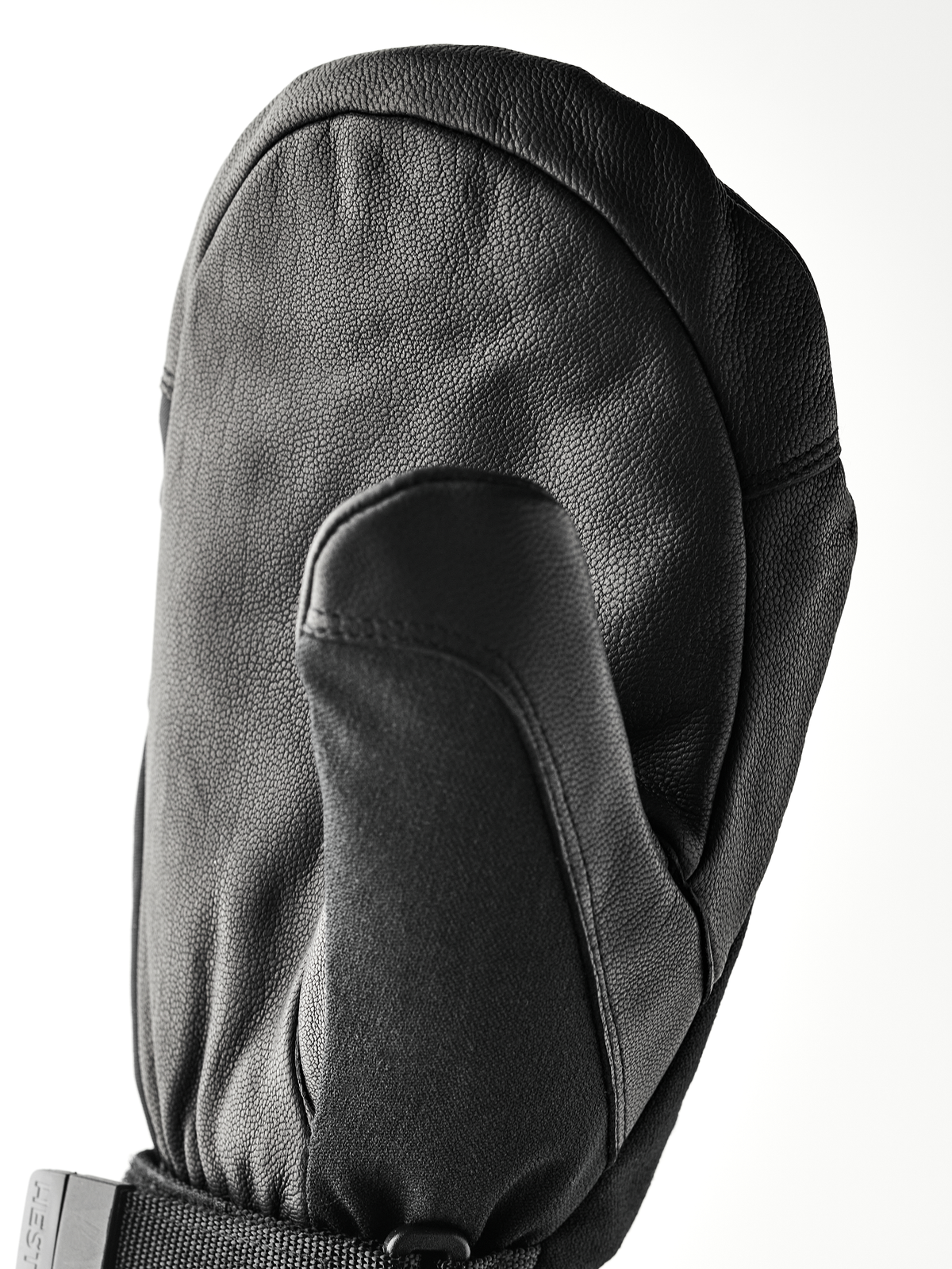 Hestra CZone Mountain mitten, black leather palm with curved thumb panel