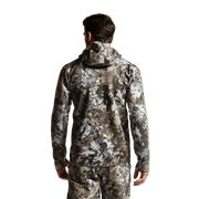 Back view camouflage zip-up hoodie with hood and long sleeves