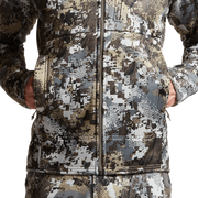 Traverse hoodie in light pixel camo, full-zip front, hood, and cuffed sleeves