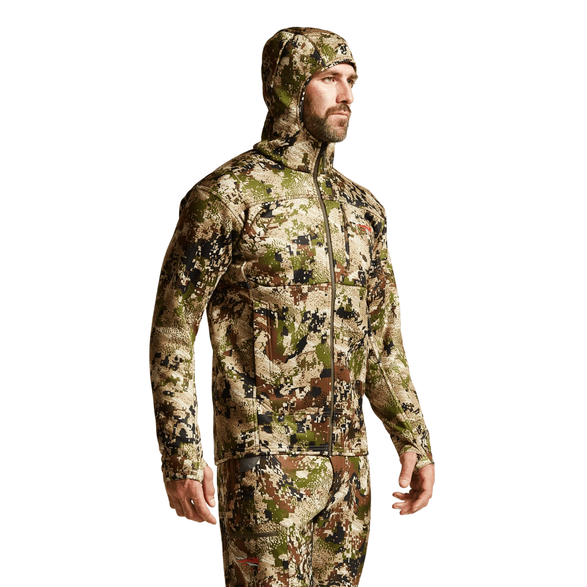 Camouflage zip hoodie with adjustable hood, full zipper and kangaroo pocket