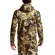 Camouflage zip hoodie with hood, full back coverage and patterned long sleeves